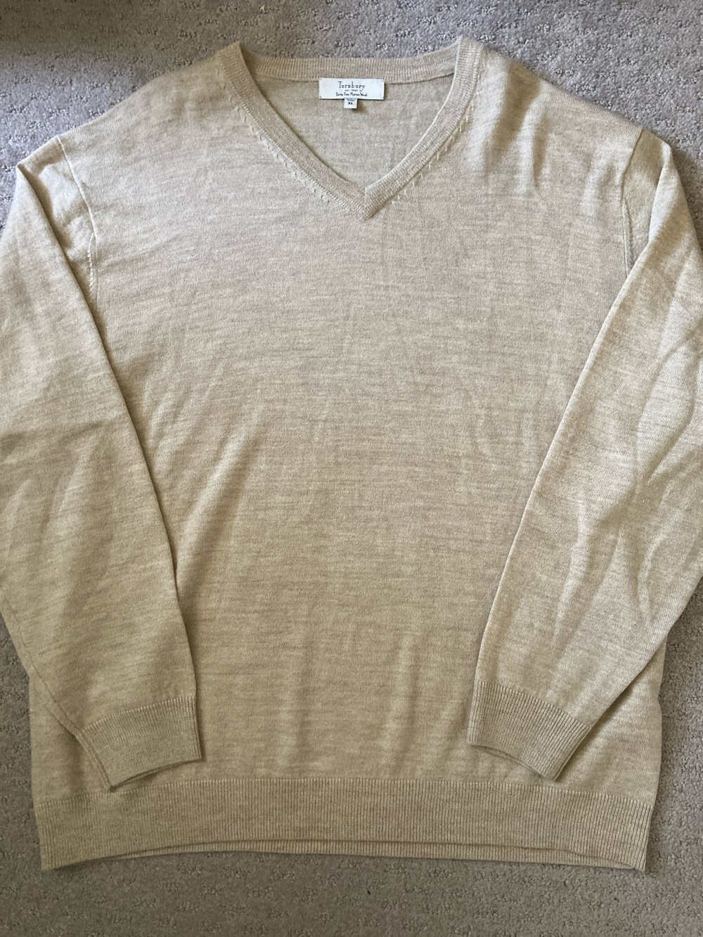 Turnbury beige merino wool v-neck sweater, XL